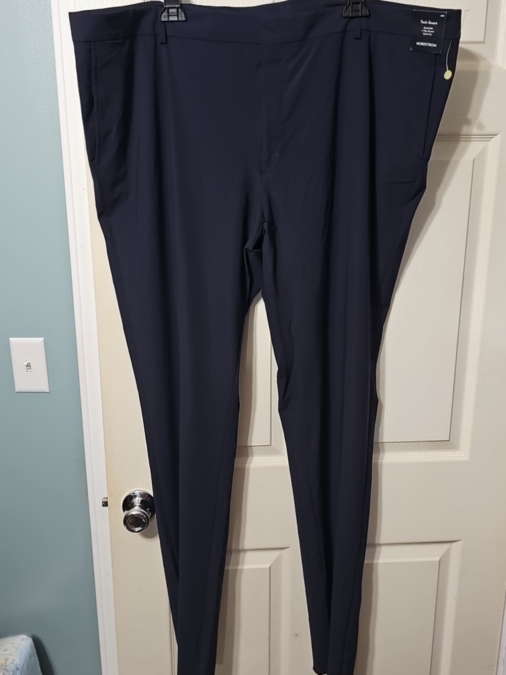 Nordstrom Mens 48W Navy Blue Stretch Pants Tech Smart Fit NWT Unfinished Hem BB2